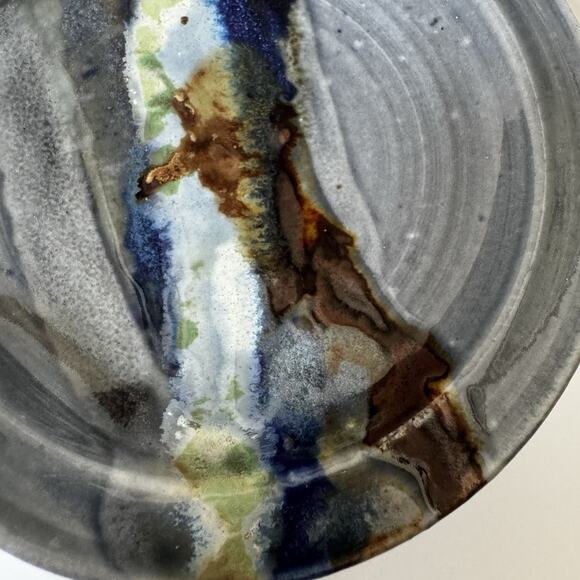 Studio Art Pottery Spoon Rest Bowl Dish Blue Gray Ocean Abstract Glazed Earthy - Picture 11 of 16